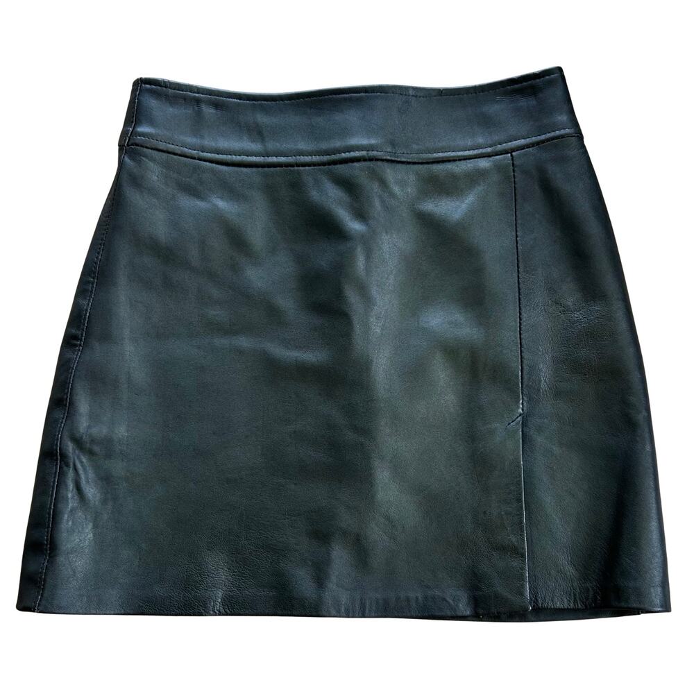Vintage Oasis Black Genuine Leather Mini Skirt UK 8 EU 34 Made in UK YKK